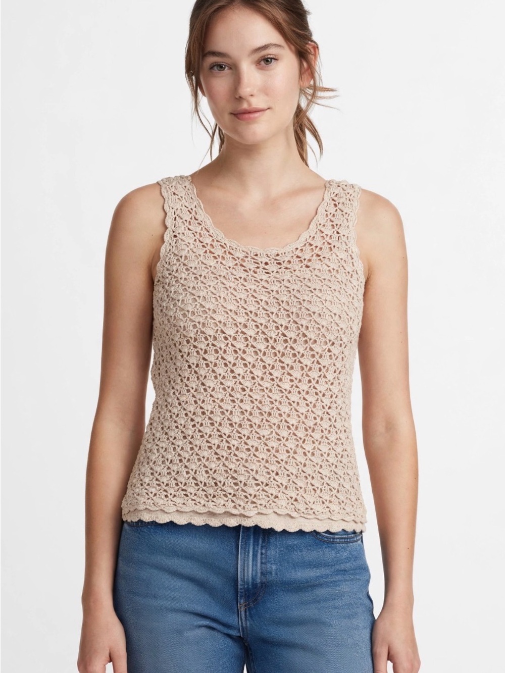 Requirements Beige Crochet Tank Top - Sleeveless Knit Shell